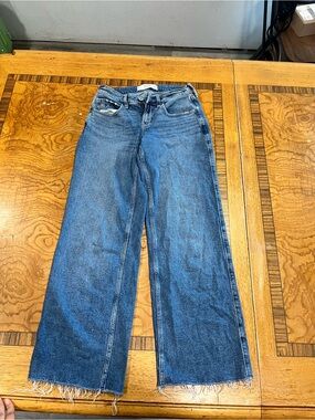 Hollister Medium Blue Wide-Leg Raw Hem Jeans